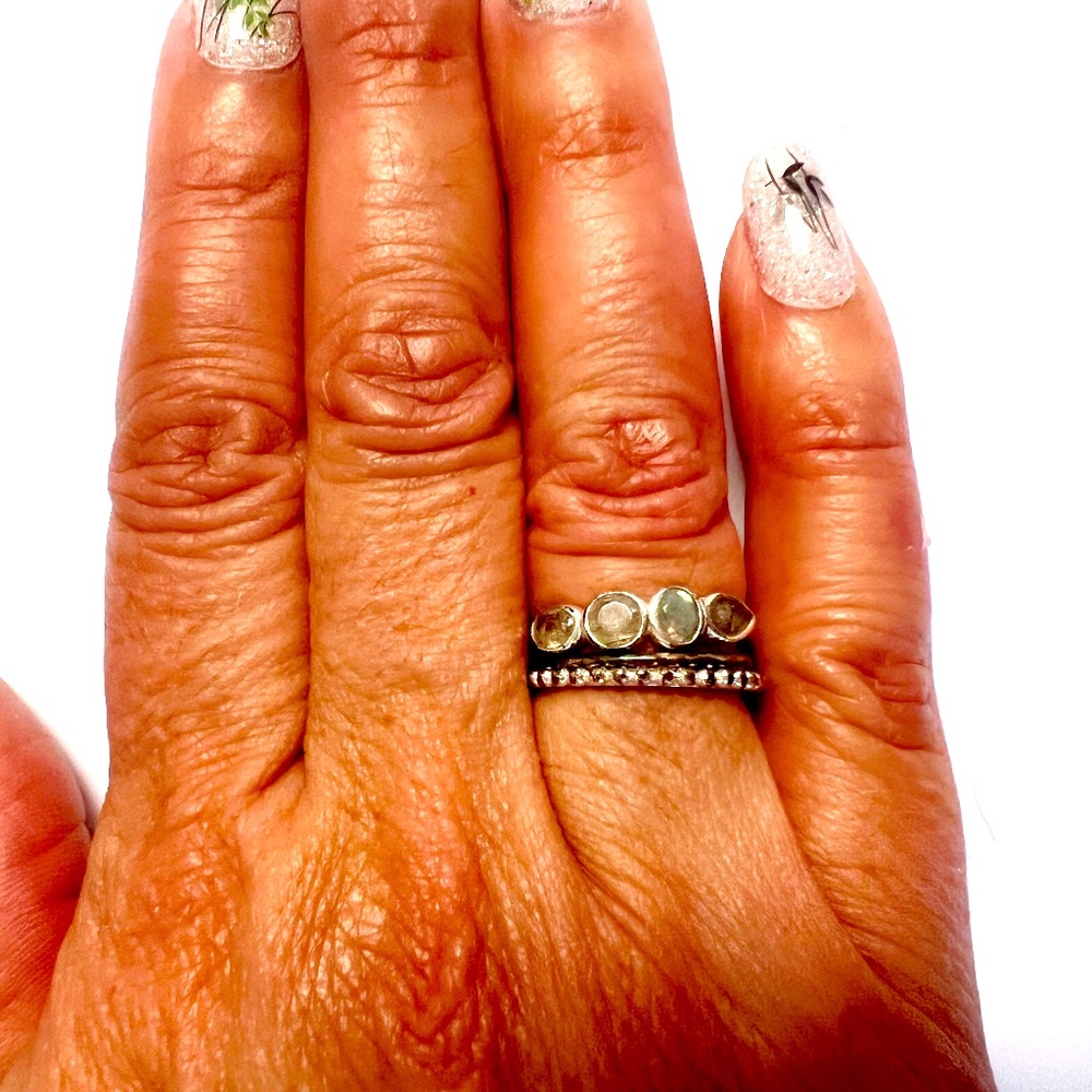 Stella and Dot Silver Tone 3 piece ring set labradorite